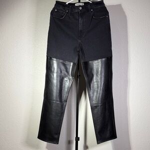 Abercrombie & Fitch Black Leather Panel Cropped Jeans